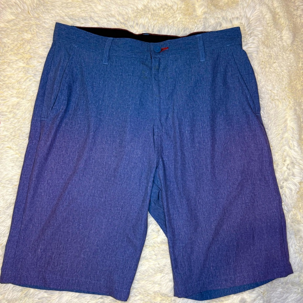 Men’s Ron Jon heathered Blue Flat Front Shorts 32” waist no liner 10” inseam
